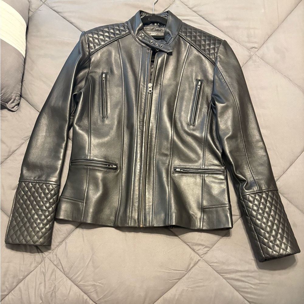 Quilted Black Leather Jacket for Women